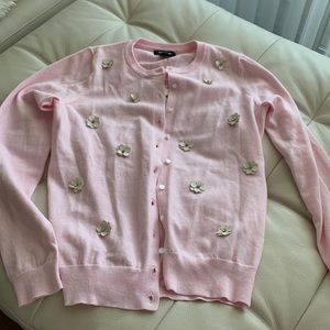 Lord & Taylor button down floral appliqué pink sweater